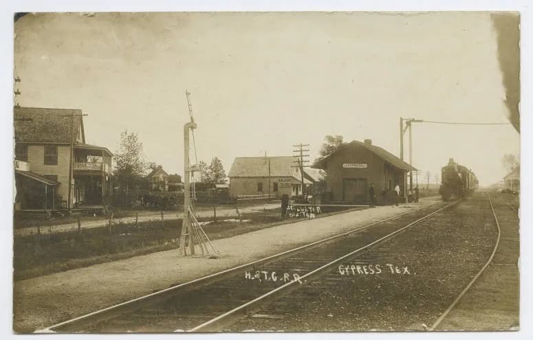 1907 postcard of the Houston & Texas Central Railway Depot, Cypress