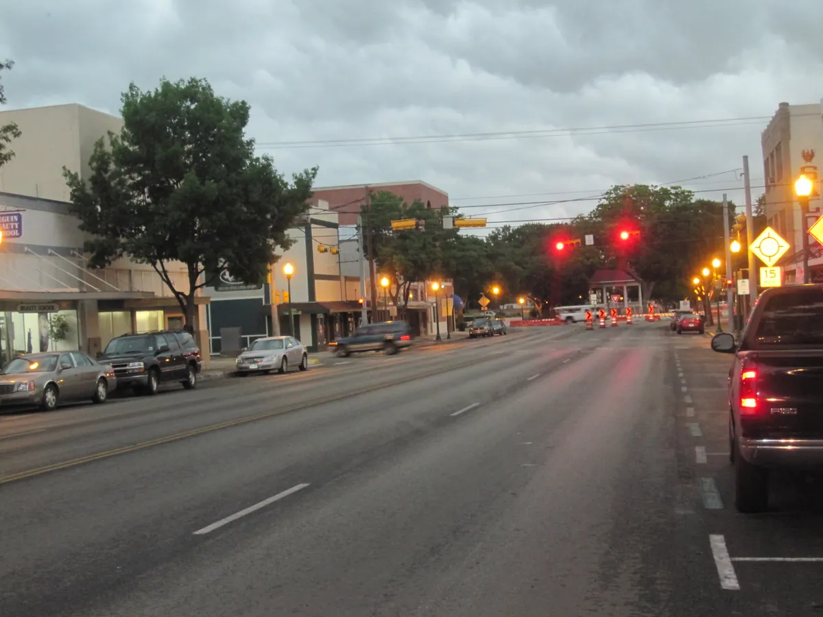 Downtown New Braunfels on a rainy morning